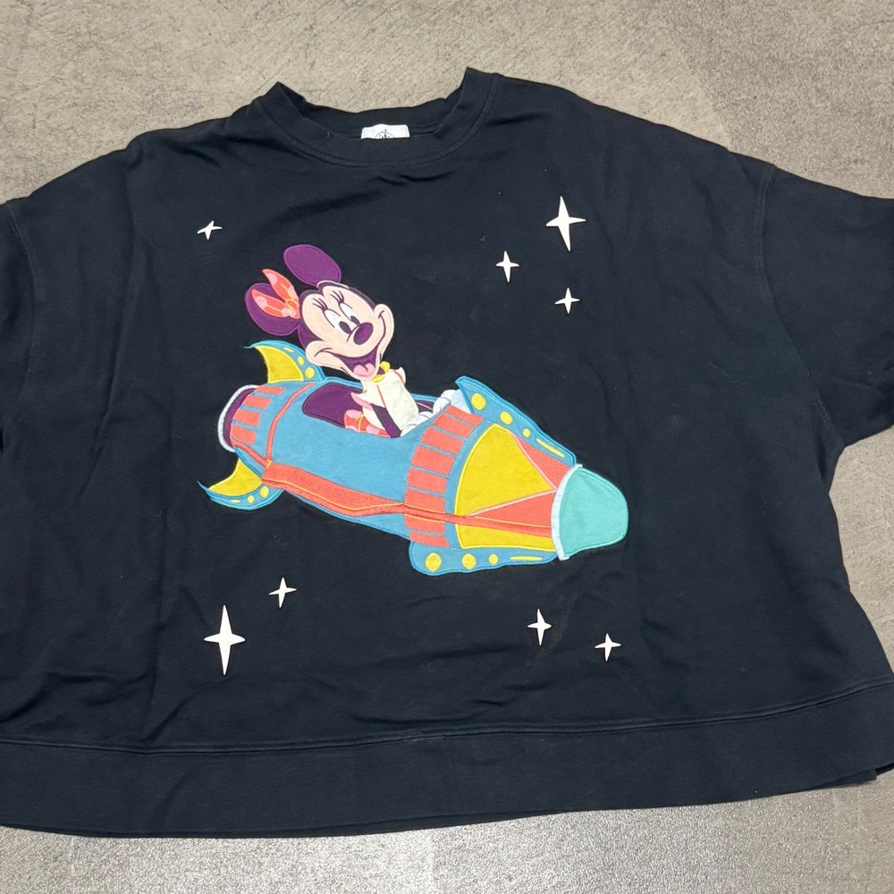 Disney Parks Minnie Mouse Space Mountain Cropped Sweatshirt Black 1X Disneyland